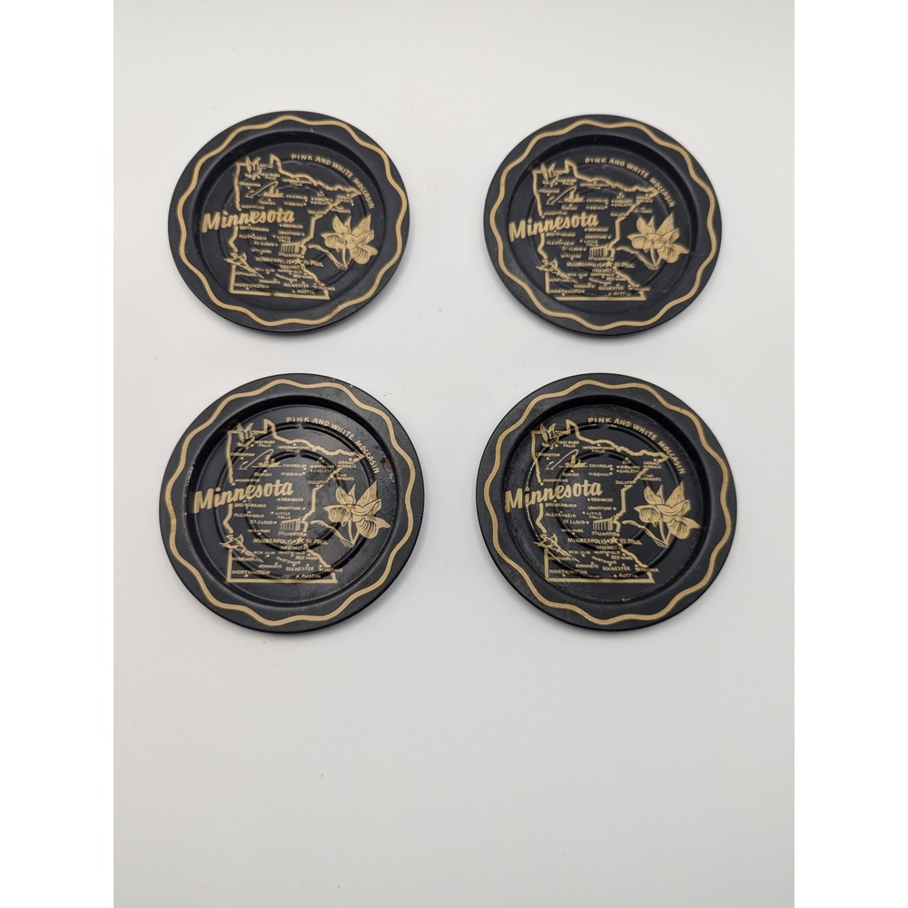 Set 4 Vintage Metal Minnesota 3.5" Souvenir Coasters Trinket Dish‎ Ashtray Round